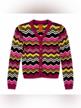 Missoni Multicolor Chevron Knit Cardigan in Fuchsia, Yellow, Black